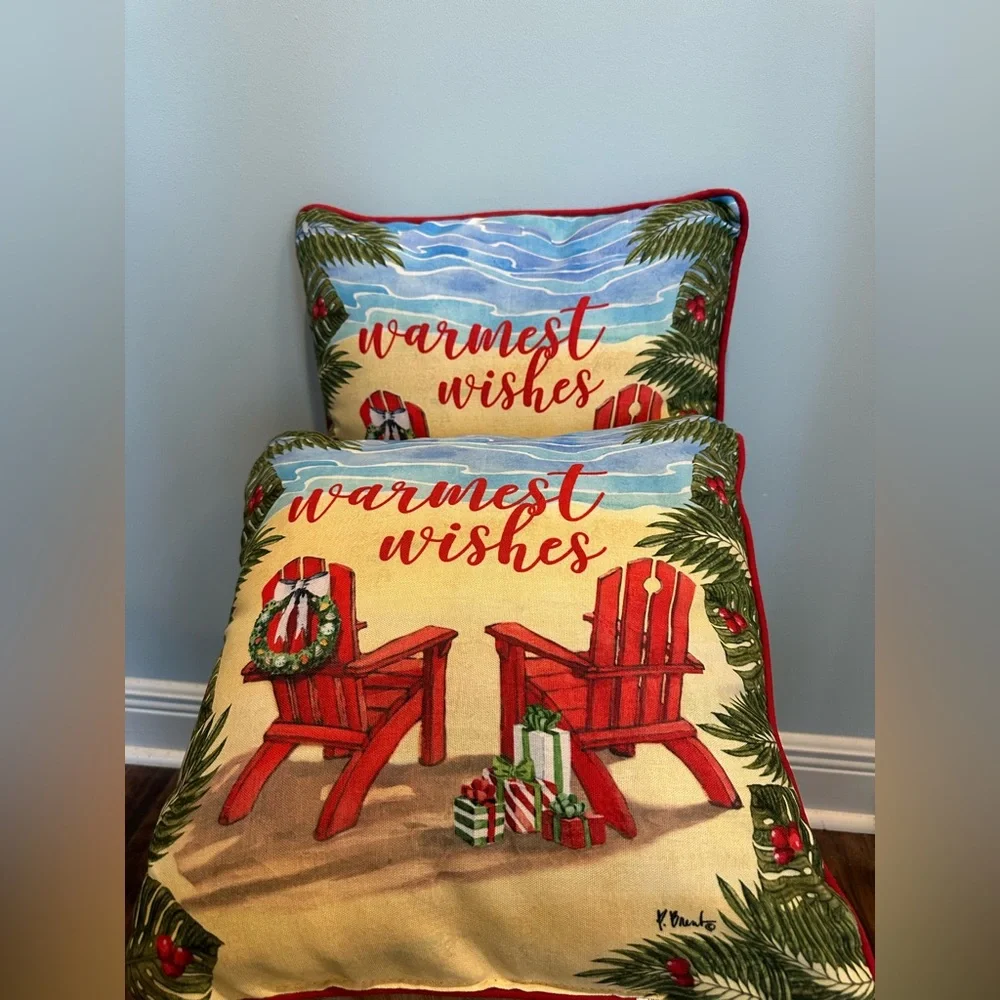 Christmas Holiday Beach Adirondack Chair Decorative Pillows (2) 18in by 18in NWT